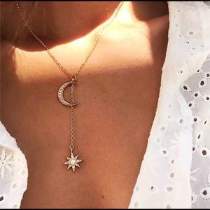 Dainty Moon and Sun Lariat Gold Chain Necklace New